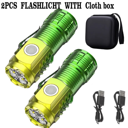 3LED Super Bright Flashlight  Mini Burst Flash Torch Rechargeable Outdoor Waterproof Emergency Spotlight with Pen Clip Magnet