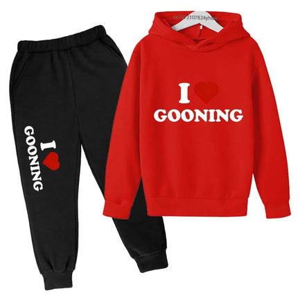 Funny I Love Gooning Kids Spring Autumn Casual Letter Print 2pcs Hoodie+Pants Tracksuits 2-13 Years Boys Girls Outfits Clothes