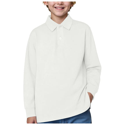 Spring Autumn Children Cute Lapel Long Sleeve Polo Shirt Button Down Long Sleeve T-Shirt Solid Color Joker Fresh Casual Shirt
