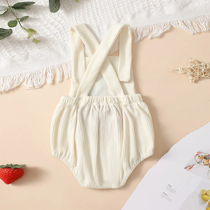 FOCUSNORM 0-12M Infant Baby Girls Boys Cute Overalls Romper Sleeveless Rainbow/Strawberry Embroidery Square Neck Ribbed Jumpsuit