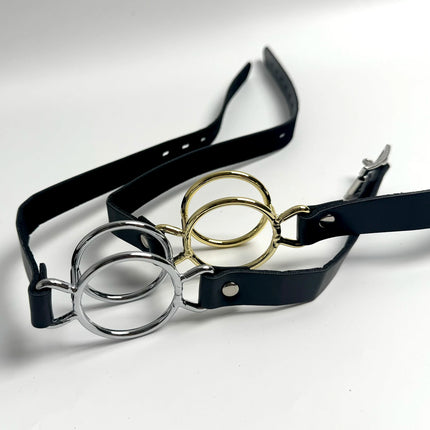 Deep Throat Mouth Open GagMouth Gag Open Ring for Sex Fetish BDSM Oral Sex Leather Strap Stainless Steel Dual Rings