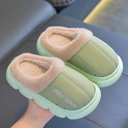 Waterproof Anti-Slip Kids Slippers Winter Warm Plush House Shoes for Boys Girls Indoor Outdoor Home Use