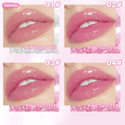 QIBEST Glitter Lipstick Lip Balm Color Change Transparent Moisturizing Crystal Jelly Pearlescent Lip Plumper Gloss Tint Cosmetic