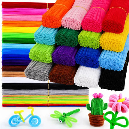 98pcs Green/White/Yellow Chenille Pipe Cleaners, DIY Handmade Flower Ornaments Art Craft Materials YMY