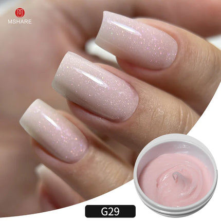 MSHARE 50g Shimmer Pink White Acrylic Gel TPO Free Glitter Shiny Extension Acryl Hard Gel Nails Sculpting Construction