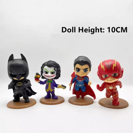 4Pcs/Set 10CM Justice League Action Figures Toys Anime Superman Batman The Flash Joker Decoration Model Dolls