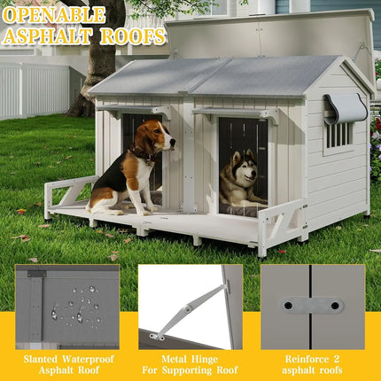59.4" Large Wood Dog House Weatherproof Asphalt Roof Anti-Chewing Metal Edge Indoor Outdoor Small Medium Large Custom