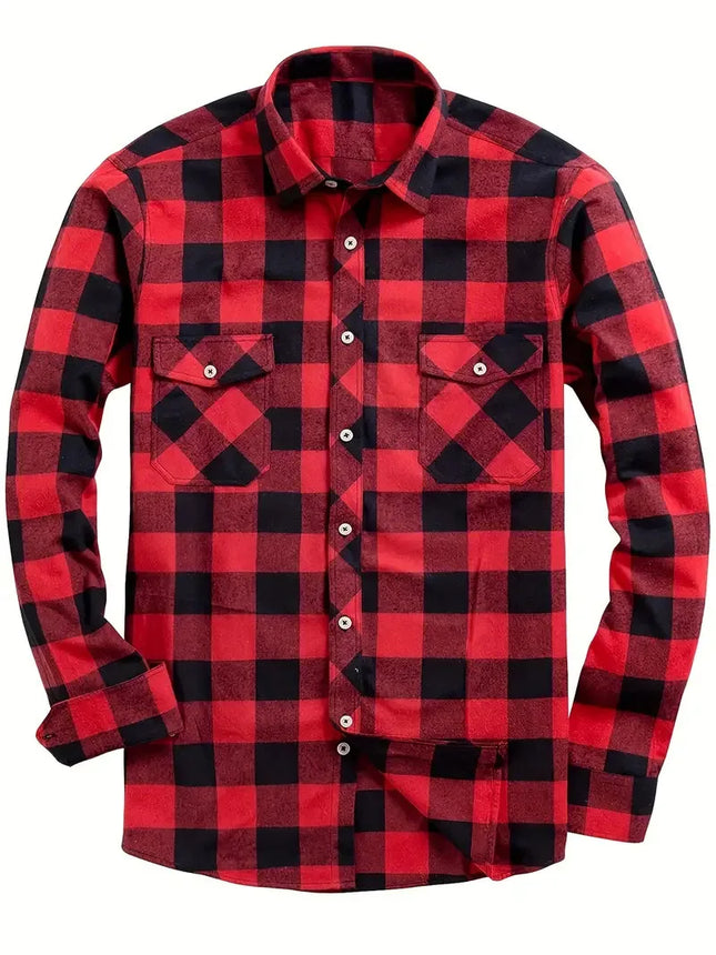 Men's Fashion Casual Flannel Plaid Shirt Long Sleeve Lapel Soft Comfortable Daily Wear Shirt Men's Classic Plaid Shirt