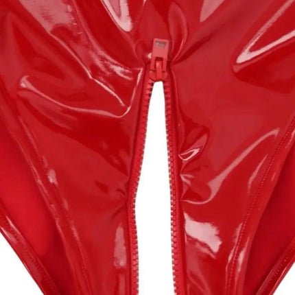 S-5XL Wet Look PVC Tank Catsuit Hollow Out Shiny PU Leather Zipper Open Crotch Bodysuit Tight Sexy Body Teddies Clubwear Unitard