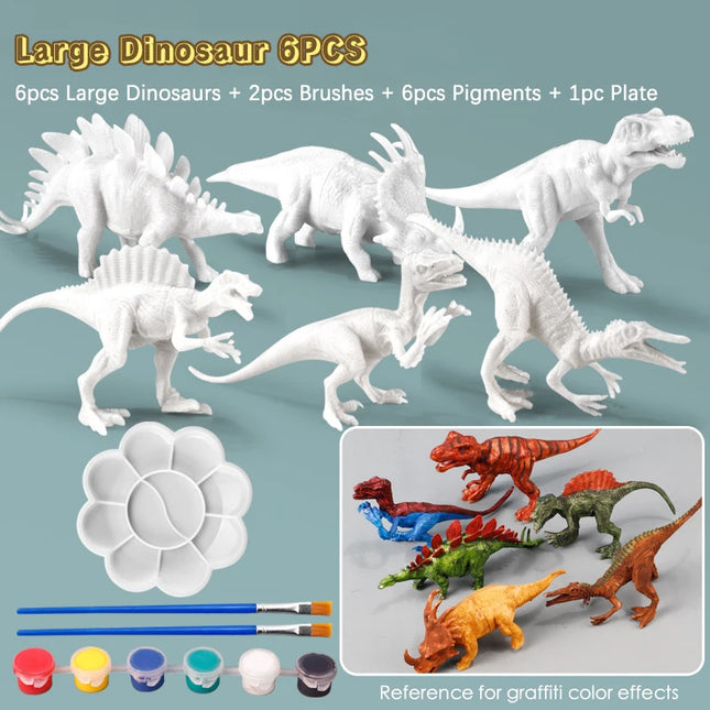 6/8PCS DIY Paint Your Own Dinosaur Kit Blank Dinosaur Model Figurine Washable Paint Brush Palette Educational Graffiti Art Toy