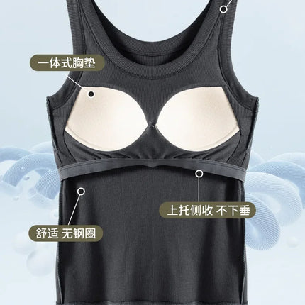 New Women Solid Round Neck Ribbed Tank Top Camisole Women Summer Basic Elastic TankTop One-piece Vest with Chest Pad Y2k