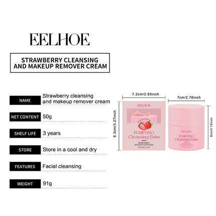 EELHOE Strawberry Cleansing Balm Makeup Remover Deep Cleansing Face Pore Cleaning Oil-Based Magic Purifying Cleansing Balm 50g