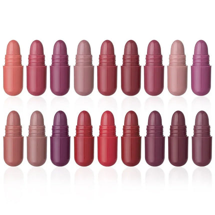 Capsule Lipstick Set 18 Colors Long Lasting Waterproof Glitter Sparkling Shimmer Lip Gloss Moisturizing Glossy Non-stick Cup