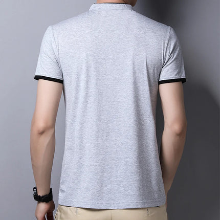 2025 New Men's Casual and Fashionable Solid Color Short-Sleeved Stand-Up Collar T-shirt Summer Versatile and Comfortable Top