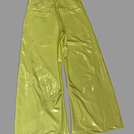 Nerazzurri Spring Autumn Studded Soft Shiny Bright Reflective Patent PVC Leather Wide Leg Pants for Men Y2K Streetwear Fashion