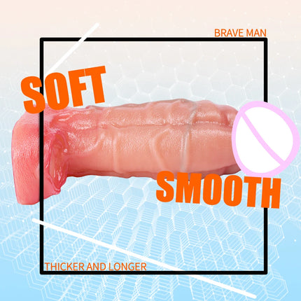 Realistic Penis Extension Sleeve Reusable Silicone Penis Sleeve Male Enlargement Extender Condom Thick Cock Sleeve For Men