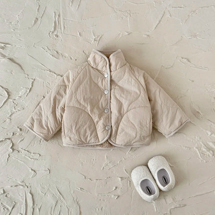 Baby Boys Girls Jackets For Kids Solid Cashmere Lined Cotton Coat Winter Warm High Necked Children Outerwear