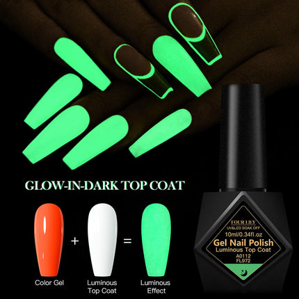 FOUR LILY 10ml Luminous No Wipe Top Coat Glow-in-the-Dark Green Gel Nail Polish DIY Home Salon Festive Gift  For Valentine's Day