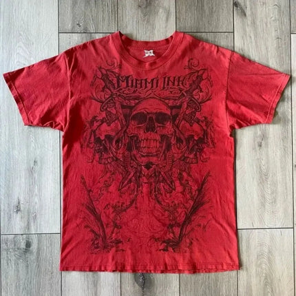 European and American men's summer Gothic letter skull print comfortable and breathable round neck T-shirt outdoor street top