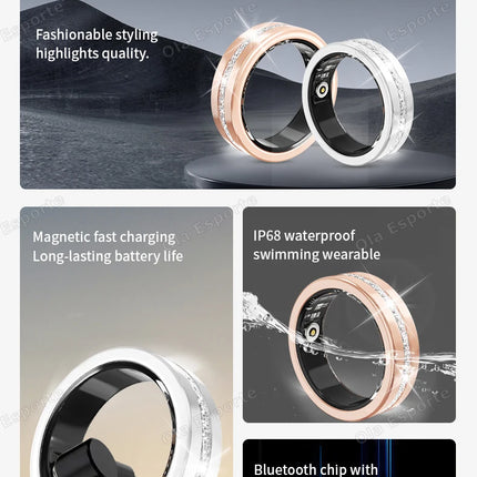 Diamond Fashion Women Smart Ring With Box IP68 Waterproof Lady ring Heart Rate Health Monitor Sports Pedometer Fitness Rings New