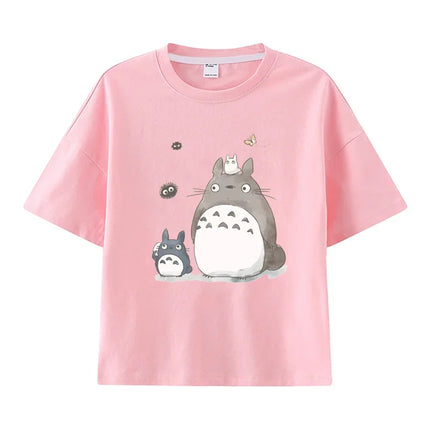 Summer Cartoon Miyazaki Totoro Print Children's Cotton T-shirt Short-sleeve Street Fashion Girls Clothes Cute Funny Kid Tees Top