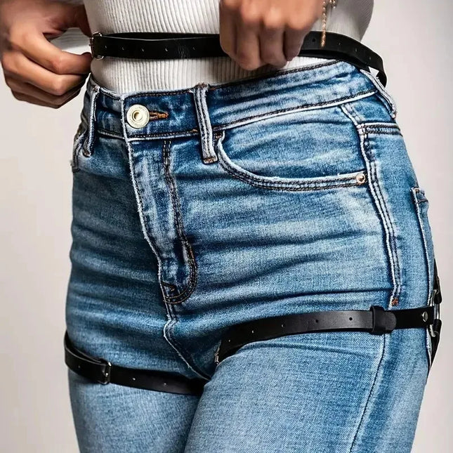 Women's Fashion Belt, Street Style for Women, Cool Punk Rock PU Leather Belt with Leg Jeans, Decorative Belt, Goth Clothing Accessory