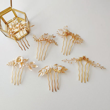 Metal Golden Leaf Flower Bridal Hair Comb Wedding Jewelry Headpiece Women Hair Accessories
