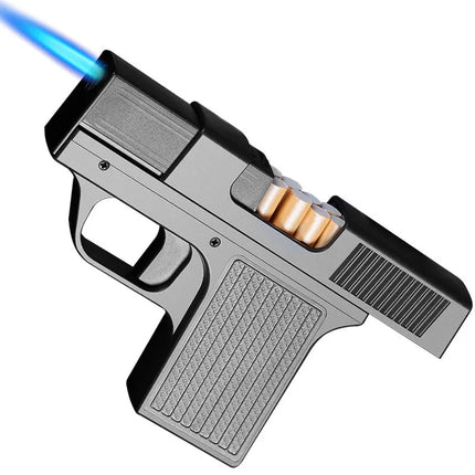 Capacity 10PCS Pistol Style Lighters with 3 Cigarette Case Jet Blue Flame Gas Lighter Windproof Cigar Lighter Gadgets for Men