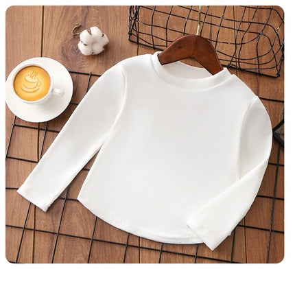1pcs Autumn Winter Children's T-Shirts Solid Color Warm Tops Kids Round Neck Long Sleeve Base Shirt Boys Girls Tshirts Clothes