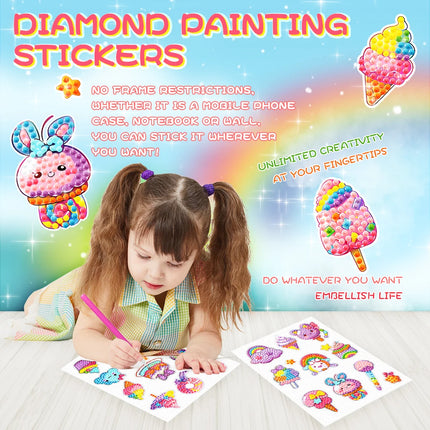 Cartoon Unicorn Diamond Stickers - Donuts - Ice Cream - Gem Art DIY Craft Pack - Children's Gift Diamond Painting Stickers