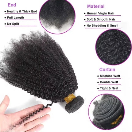 4C Afro Kinky Curly Virgin Brazilian Human Hair Weft Extensions Bundle for African Black Women Weaving Hair