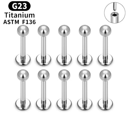 10PCS ASTM F136 G23 Titanium Piercing Labret Lip Ring Stud Earring CZ Ear Tragus Cartilage Helix Daith Pierc Jewelry 16/18/20g