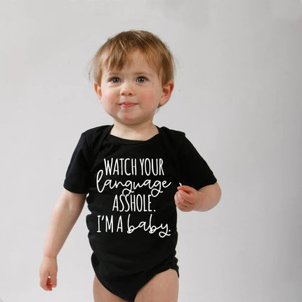 Watch Your Language I'm A Baby Newborn Letter Printed Romper  Harajuku Style Baby Boys Clothes Bodysuits Toddler Girls Jumpsuits