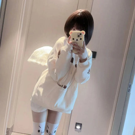 Japanese Y2k Aesthetic Cat Print Hoodies Harajuku Drawstring Sweatshirts Grunge Kawaii Pockets Women's Oversized Top 2026 New