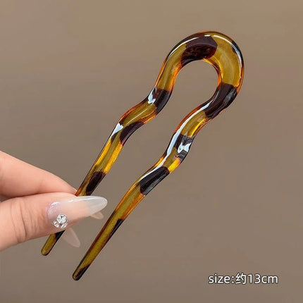U-Shaped Hair Fork Fashion Tortoiseshell Acetate Hairpin Geometric Design Headwear Hair Sticks Women Girls Hair Accessories