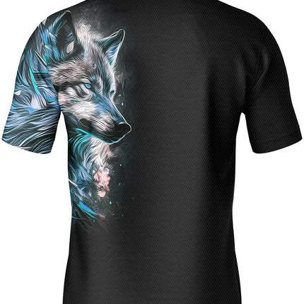 Street-style Wolf pattern men's polo shirt, summer T-shirt, short-sleeved animal print hip-hop T-shirt, plus-size casual polo sh