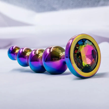 Metal Curved Anus Butt Plug 4 Beads Stimulating Anal Plugs Sex Toy Prostate Massage Analplug Buttplug with Jewelry Base