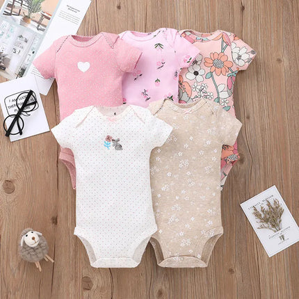 New Cartoon Baby Boys Girls Bodysuit 3-5PCS Short Sleeve 100% Cotton Baby Clothes 0-24Months Newborn Body Bebe Jumpsuit Clothing