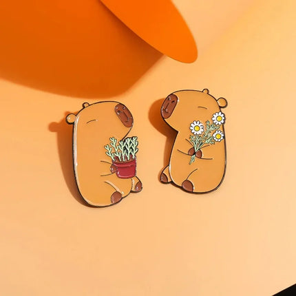 Cute Capybara Enamel Pins Cartoon Animal  Metal Brooches Shirt Backpack Lapel Badge Jewelry Gift for Kids Friends