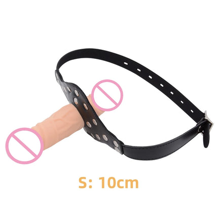 Double-Ended Dildo Deep Blowjob Sex Toy Gag Open Mouth Plug Leather Harness Lesbian Strapon Penis Butt Plug BDSM Erotic Bondage