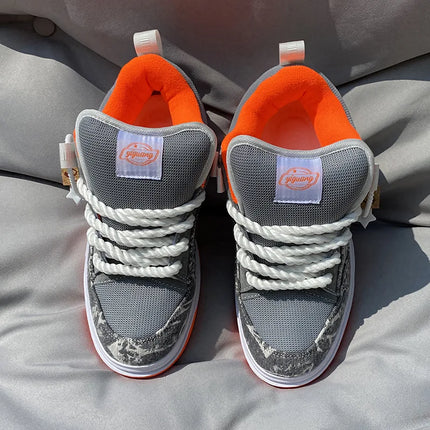 Large Size Men Volcano Gray Low-top Thick Big Tongue Sports Shoes Women Couple Versatile Trend Leisure Skateboarding Shoes