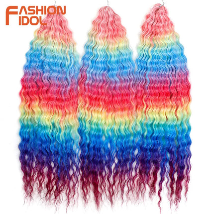 FASHION IDOL 22 Inch 300g 3PCS Ariel Curl Hair Water Wave Twist Crochet Hair Synthetic Ombre Brown Fiber Braiding Hair Extension