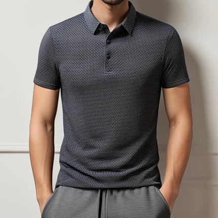 New Men's Business Casual Short Sleeved Bone Flower Solid Color POLO Shirt Fashion Breathable Comfortable Summer Versatile Top