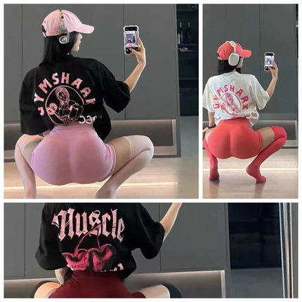 The 2025 Bestseller Pure New Fitness T-shirt with A Sporty Short-sleeved Latte Top Is Loose and Sporty Women Clothing Harajuku