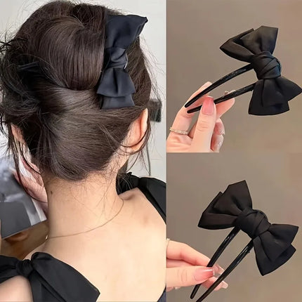 1/2pcs Fashion Women Bow U-shaped Hair Clip Suitable for Girl Daily Wear Accessory Elegant Black Boutique Hairpin Hair Accessory