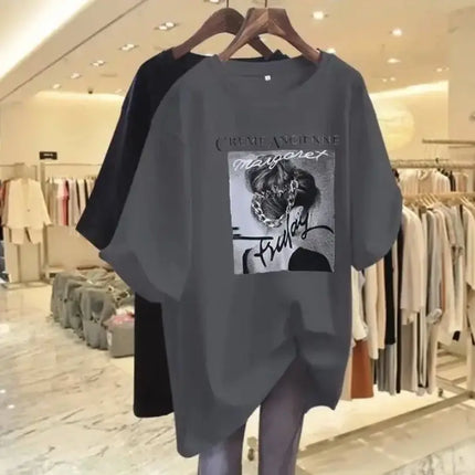 Summer Chic People Printing Short Sleeve T-shirts Women Casual Loose All-match Top Tee Office Lady Pure Cotton Basic Pullovers
