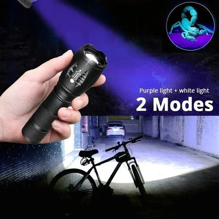 2 IN 1 UV Flashlight Purple White Dual Light 395nm Ultraviolet Torch Zoom Flashlight Detection Lighting Lamp for Pet Stains