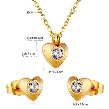 LUXUKISSKIDS Chic Elegant Heart Indian Fine Jewelry Sets Women Wedding Crown Steel Necklace And Earrings bijoux Bulk Wholesale
