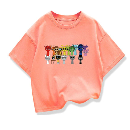 Summer Short Sleeve Tops Cute Sprunki Cartoon Print T Shirt Kids Leisure Cotton T-shirt Baby Girls Tshirt Toddler Boys