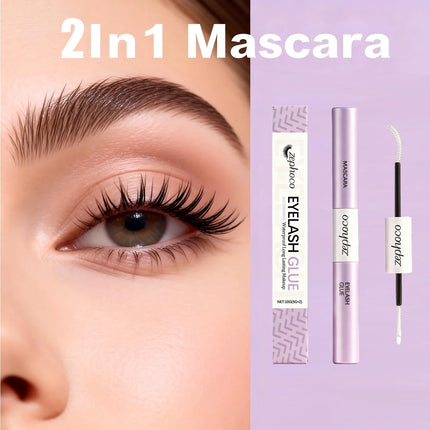 2 in 1 Mascara Waterproof Long-Lasting Makeup Eyelash Glue Smudge Proof Volumizing Curl Mascara Natural Eyelash Shaping Cosmetic